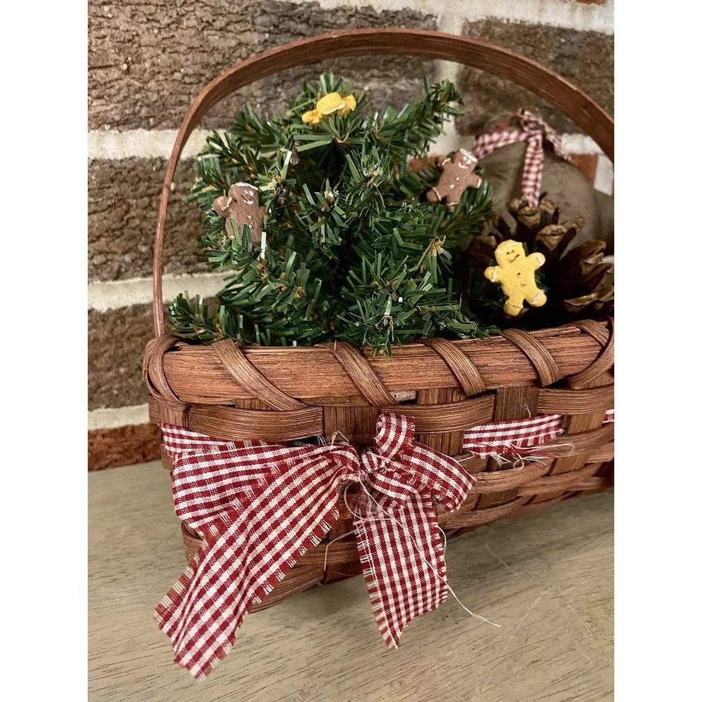 Primitive Hanging Basket Door Woven Rustic Cottage‎ Core Farmhouse Christmas